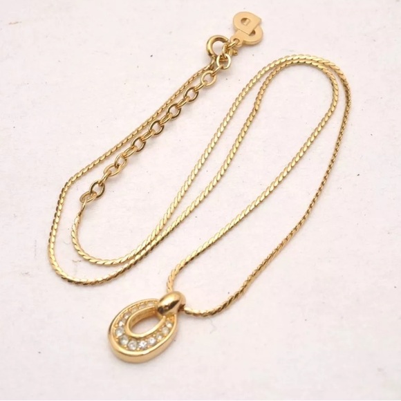 Christian Dior Gold Tone Chain Rhinestone Pendant Necklace 💜 - Picture 9 of 15